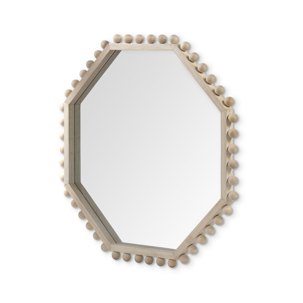 33" Natural Wood Octagon Beaded Framed Accent Mirror