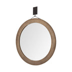 44" Brown Round Wood Framed Rope Hanging Accent Mirror