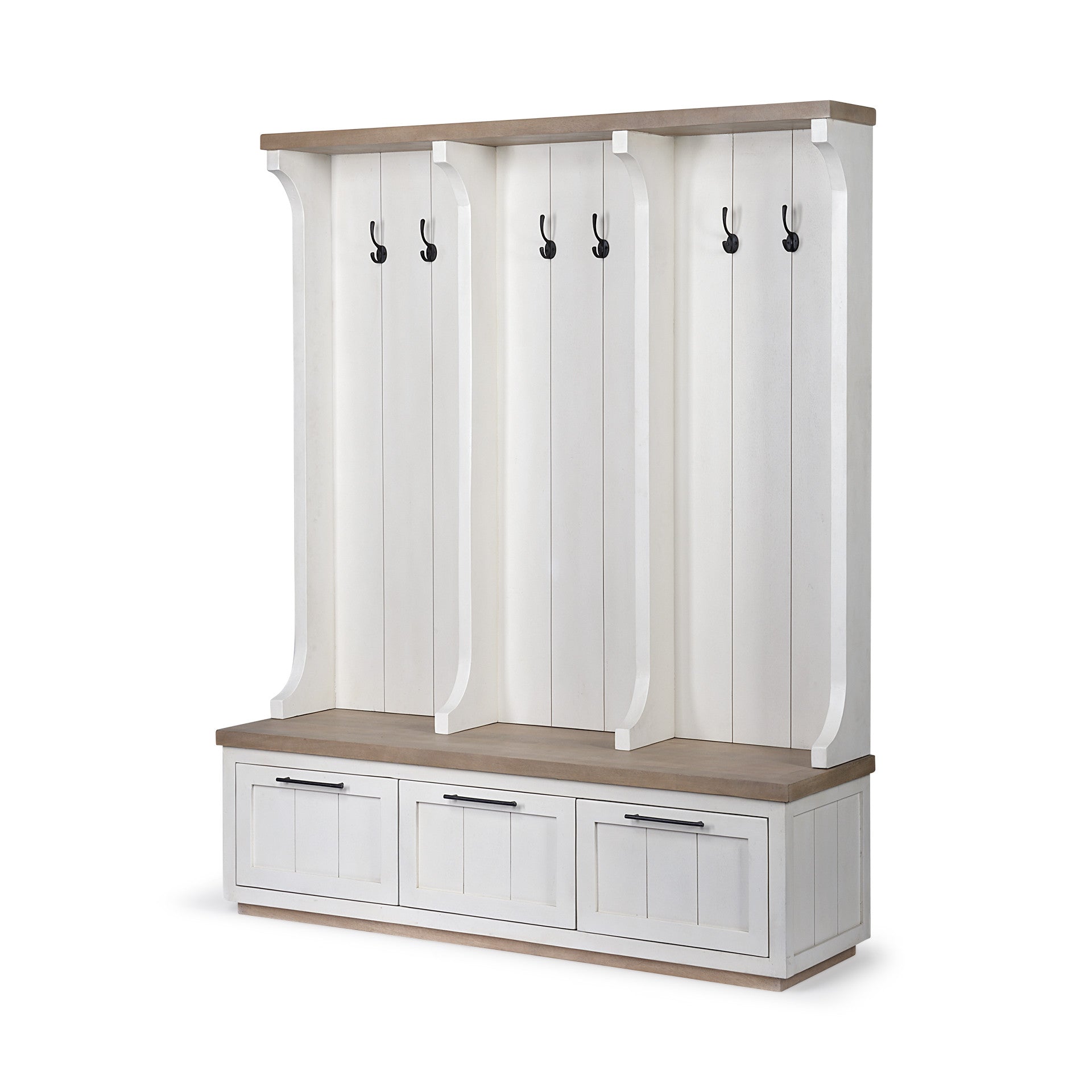 76" White Solid Wood Six Hook Freestanding Coat Rack