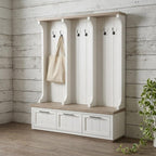 76" White Solid Wood Six Hook Freestanding Coat Rack