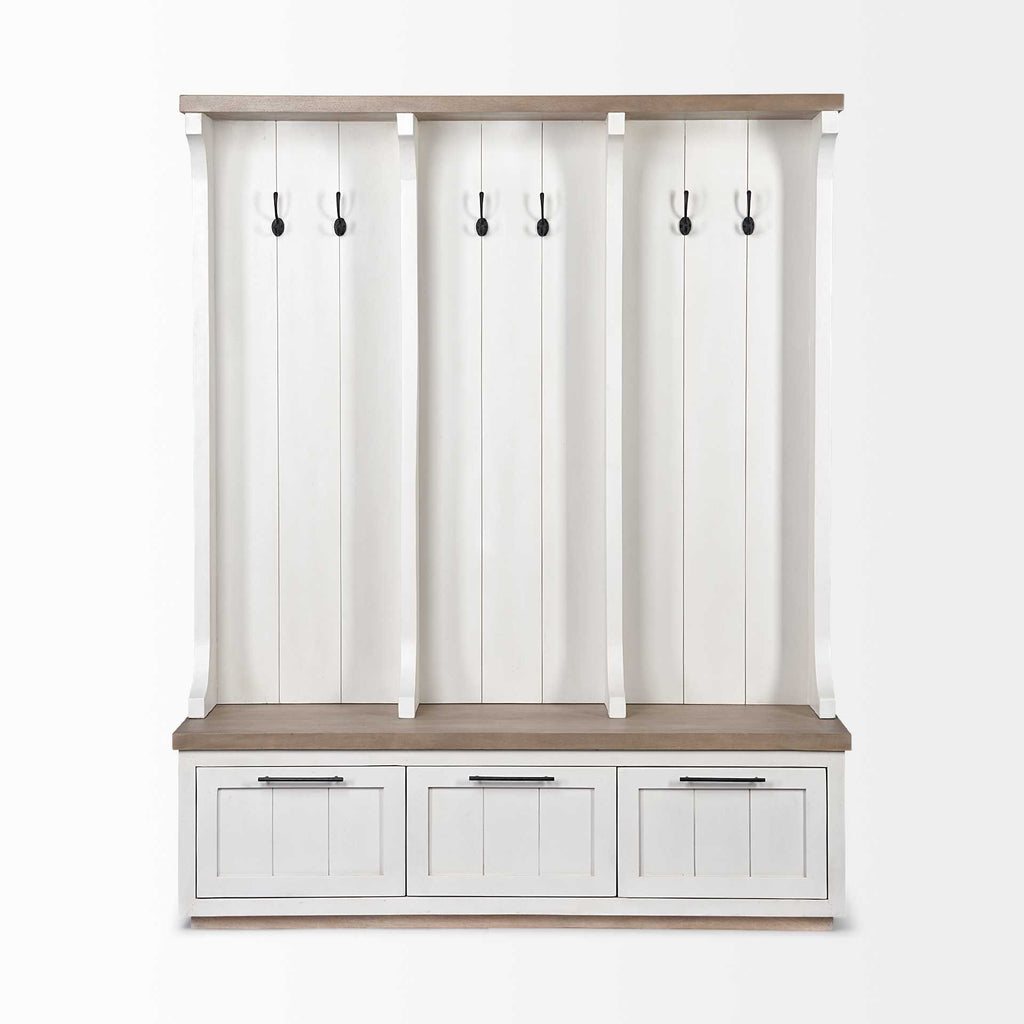76" White Solid Wood Six Hook Freestanding Coat Rack