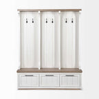76" White Solid Wood Six Hook Freestanding Coat Rack