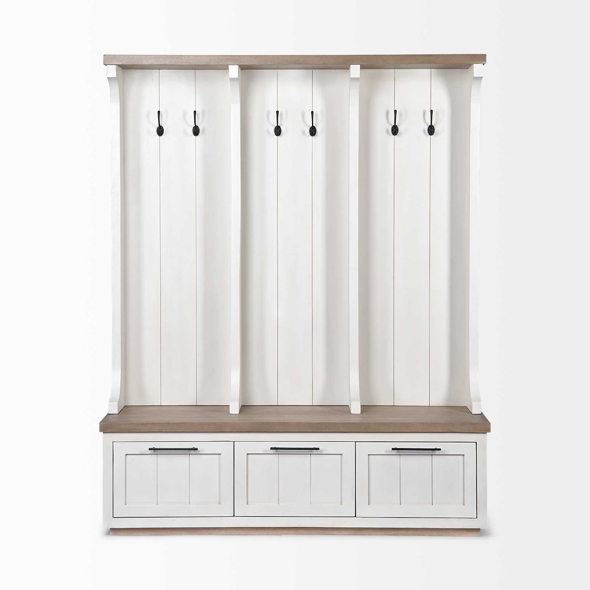 76" White Solid Wood Six Hook Freestanding Coat Rack