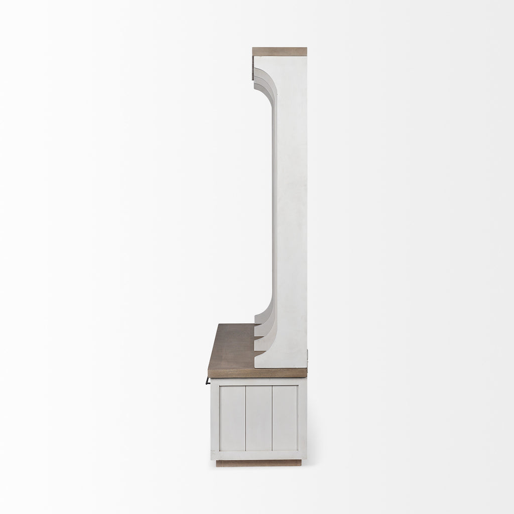76" White Solid Wood Six Hook Freestanding Coat Rack