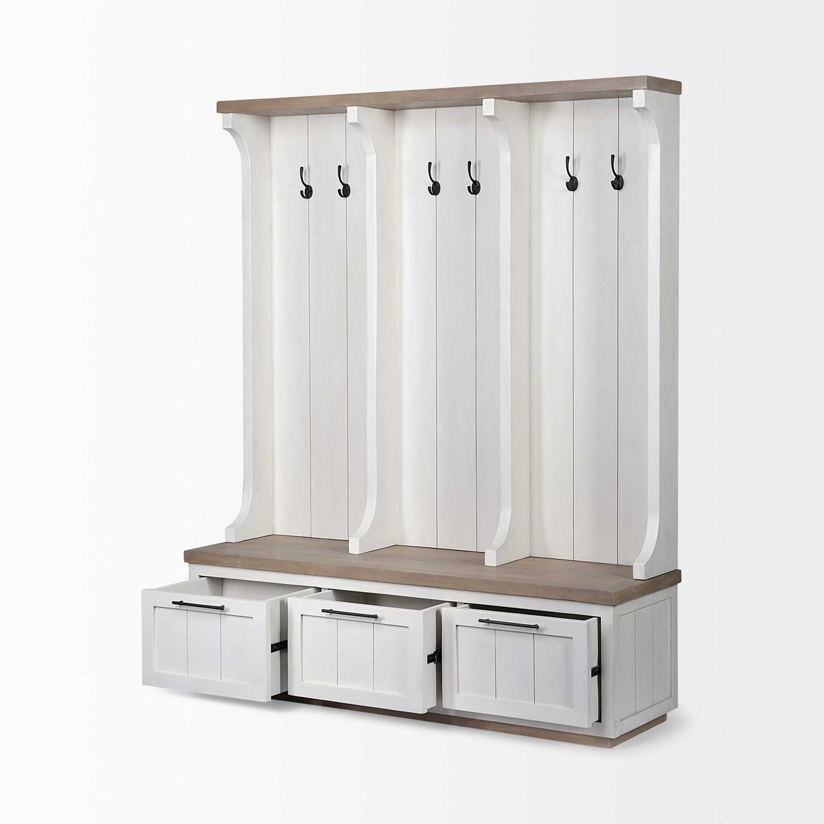 76" White Solid Wood Six Hook Freestanding Coat Rack