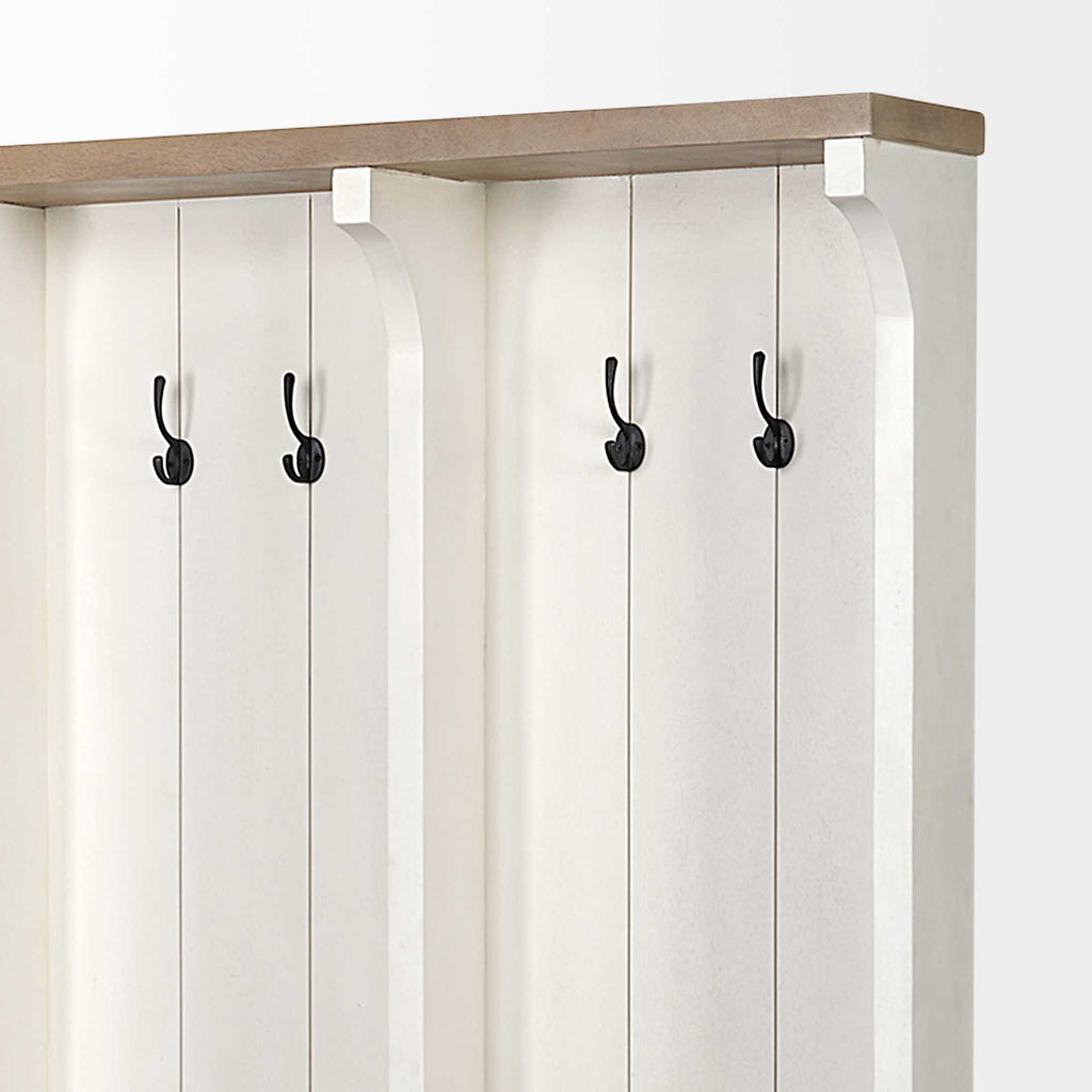 76" White Solid Wood Six Hook Freestanding Coat Rack
