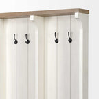 76" White Solid Wood Six Hook Freestanding Coat Rack