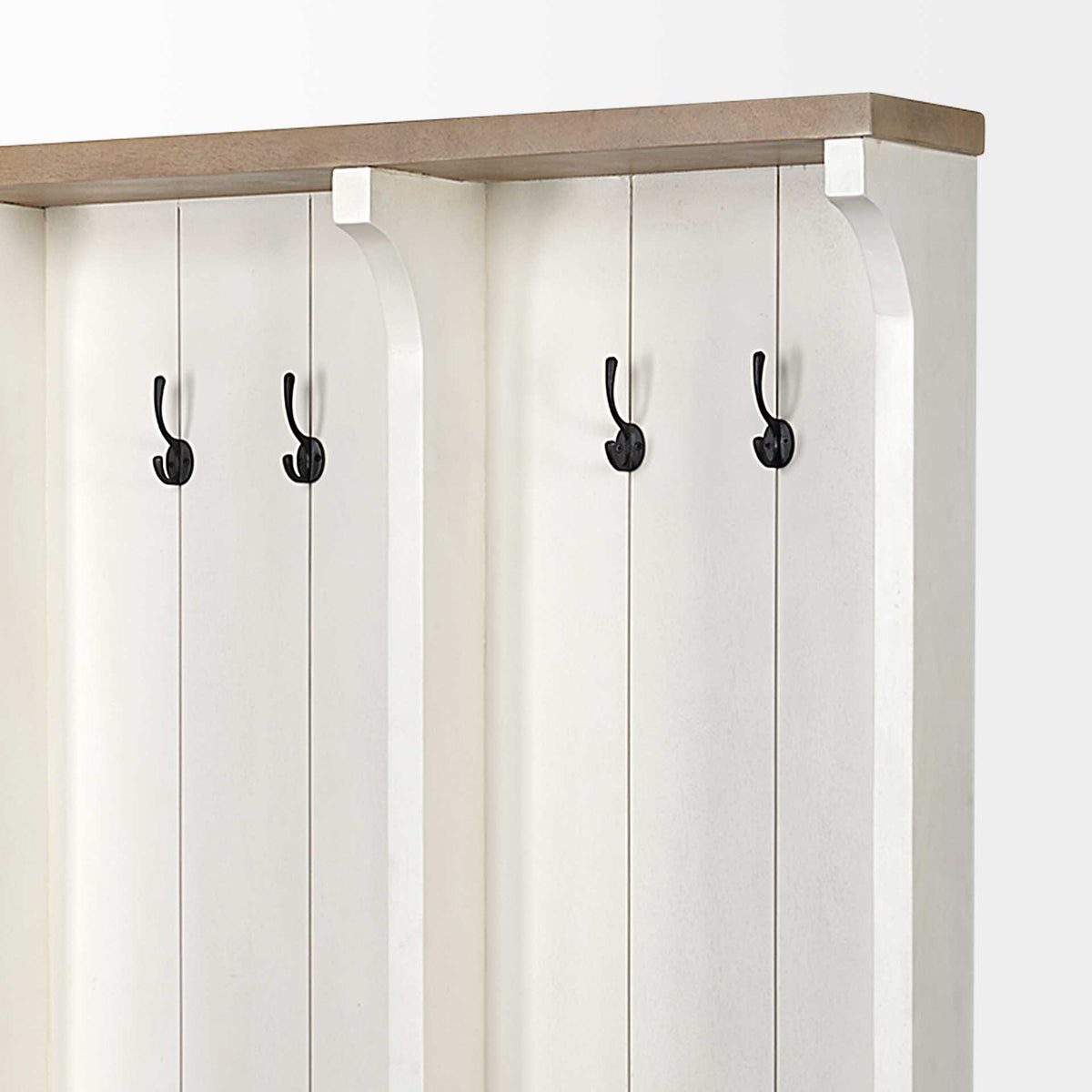 76" White Solid Wood Six Hook Freestanding Coat Rack