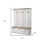 76" White Solid Wood Six Hook Freestanding Coat Rack