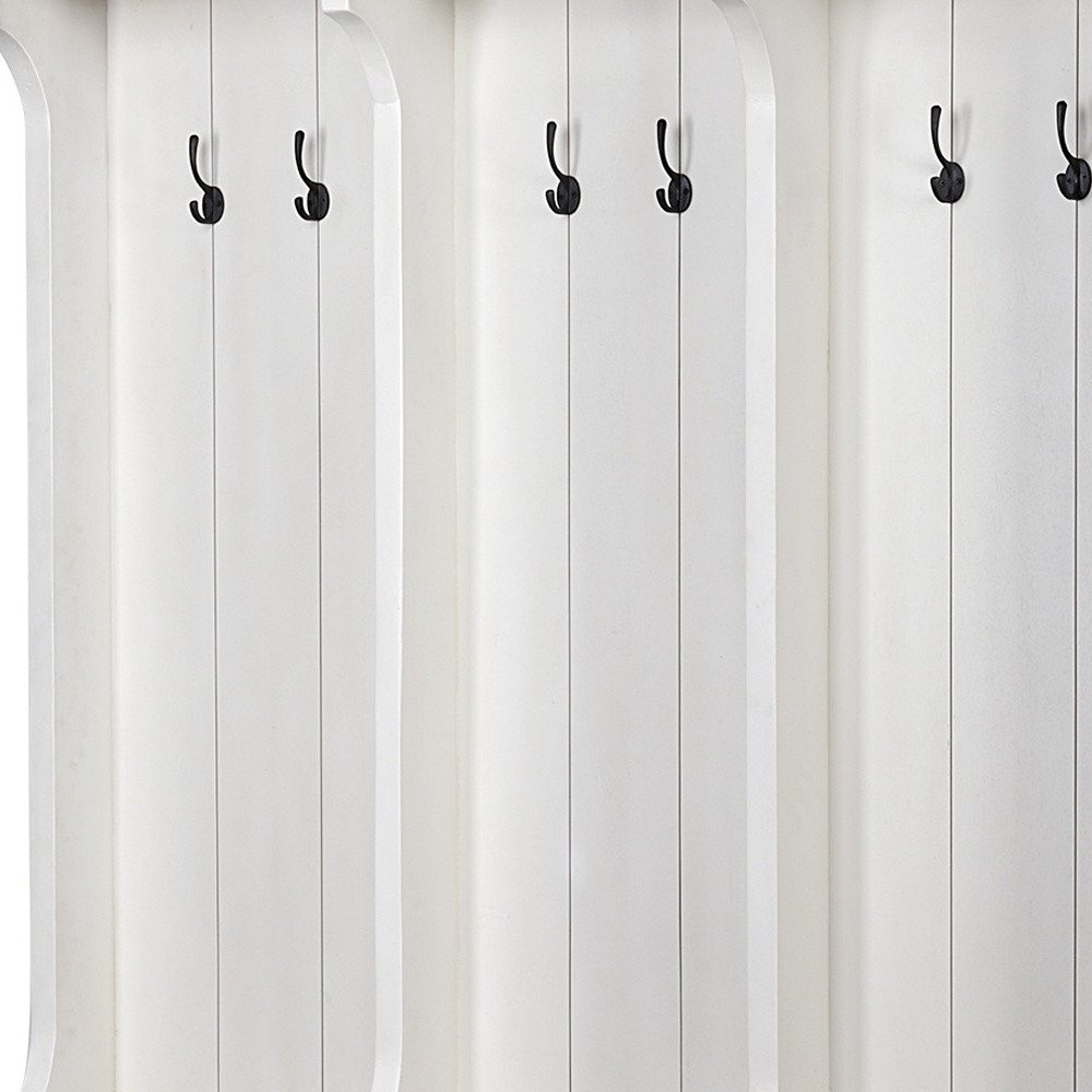 76" White Solid Wood Six Hook Freestanding Coat Rack