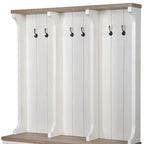 76" White Solid Wood Six Hook Freestanding Coat Rack