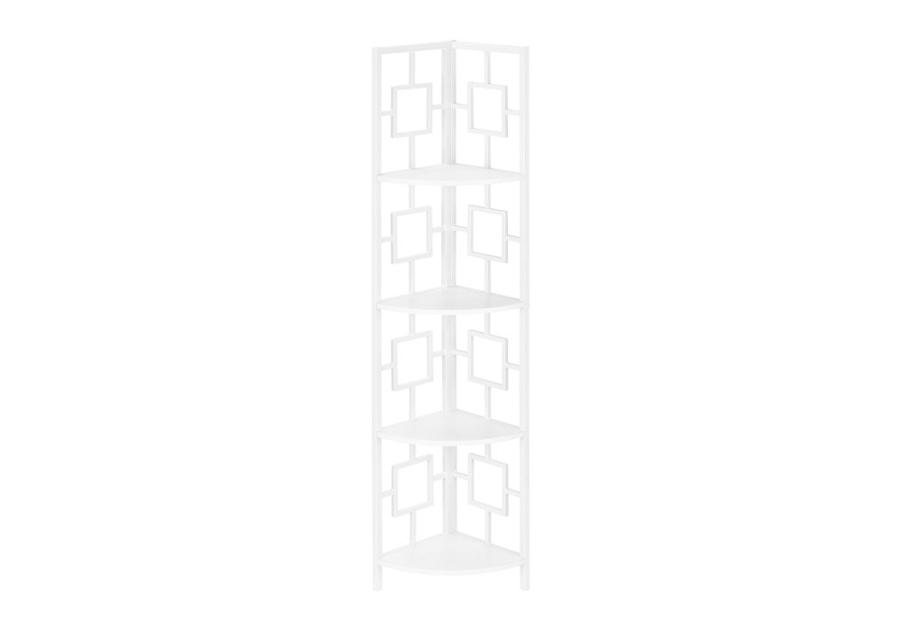 62" White Metal Corner Bookcase