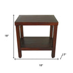 Compact Rectangular Teak Shower Or Outdoor Bench With Shelf In Brown Finish
