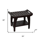 Contemporary Teak Shower Bench With Shelf And Handles In Brown Finish