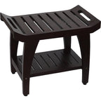 Contemporary Teak Shower Bench With Shelf And Handles In Brown Finish