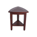 Compact Teak Corner Shower  Outdoor Bench With Shelf In Brown Finish