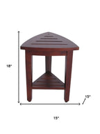 Compact Teak Corner Shower  Outdoor Bench With Shelf In Brown Finish