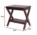Compact X Shape Teak Shower Outdoor Bench With Shelf In Brown Finish
