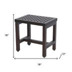 Compact Rectangular Teak Lattice Pattern Shower Or Outdoor Bench In Brown Finish