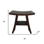 Compact Curvilinear Teak Shower Or Outdoor Bench With Shelf In Brown Finish