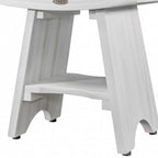 Compact Curvilinear Teak Shower Outdoor Bench With Shelf In Driftwood Finish
