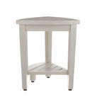 Compact Teak Corner Shower Stool With Shelf In Whitewash Finish
