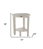 Compact Teak Corner Shower Stool With Shelf In Whitewash Finish