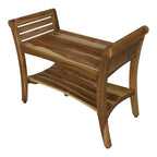 Rectangular Teak Shower Bench With Shelf And Handles In Naturalfinish