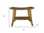 Contemporary Teak Shower Bench With Shelf In Natural Finish