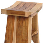 Compact Curvilinear Teak Shower Outdoor Bench With Shelf In Natural Finish