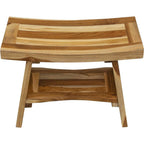 24" Natural Teak Rectangular Shower Bench With Shelf