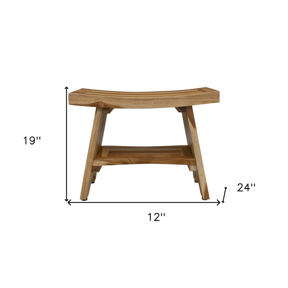 24" Natural Teak Rectangular Shower Bench With Shelf