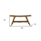 35" Teak Rectangular Shower Outdoor Bench With Shelf In Natural Finish