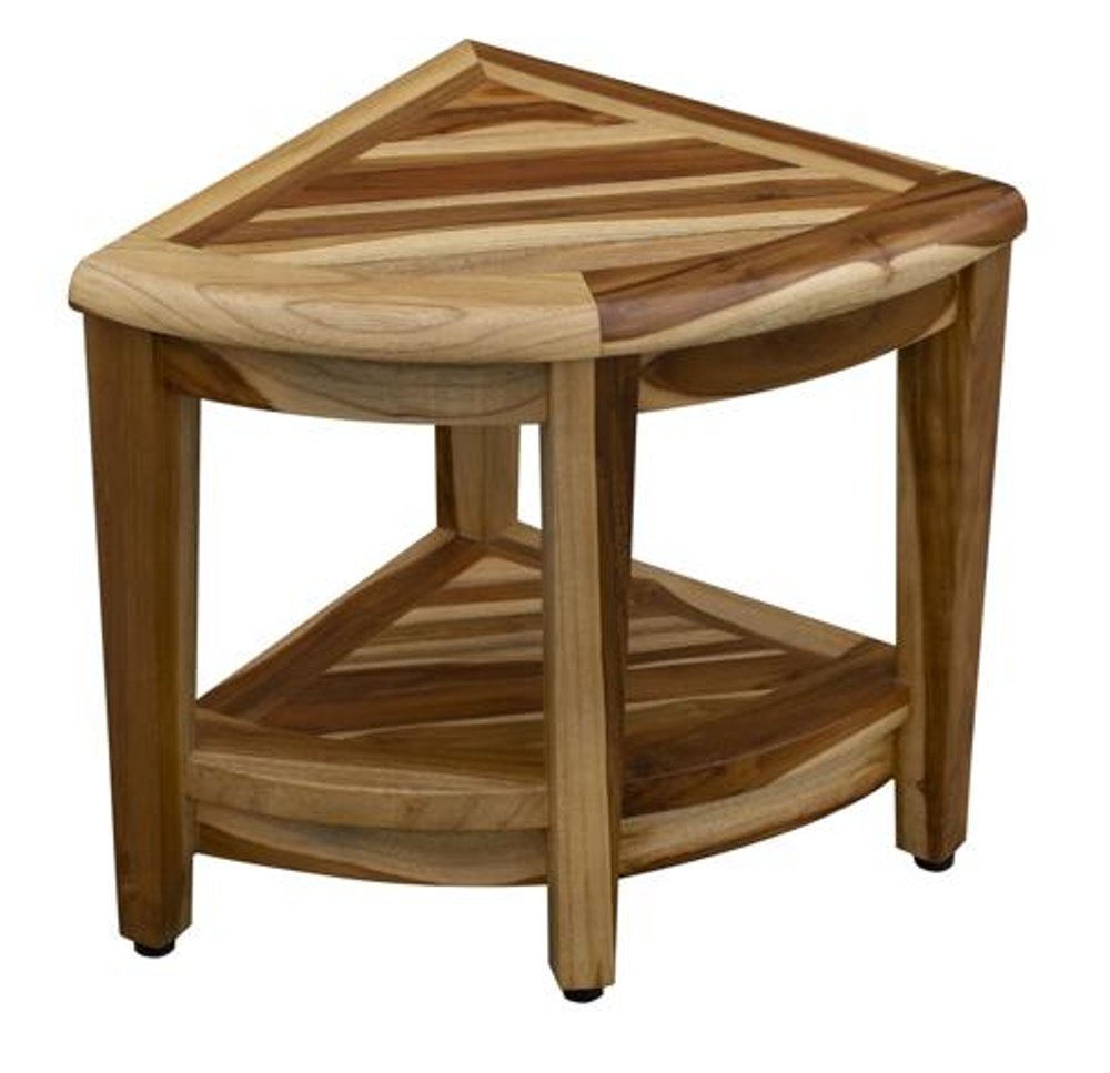 22" Natural Teak Corner Shower Bench With Shelf