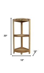 33" Natural Teak Corner Shower Bench With Shelf