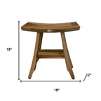 Compact Rectangular Teak Shower Outdoor Bench With Shelf In Natural Finish
