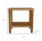 18" Contemporary Teak Shower Stool Or Bench With Shelf In Natural Finish