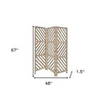 67" Brown Solid WoodFolding Three Panel Screen Room Divider