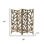 84" Brown Solid WoodFolding Four Panel Screen Room Divider