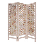 72" Pink Solid Wood Folding Three Panel Screen Room Divider