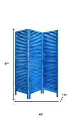 67" Light Blue Folding Three Panel Screen Room Divider