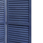 67" Dark Blue Solid Wood Folding Three Panel Screen Room Divider
