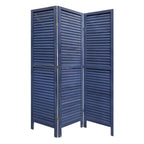 67" Dark Blue Solid Wood Folding Three Panel Screen Room Divider