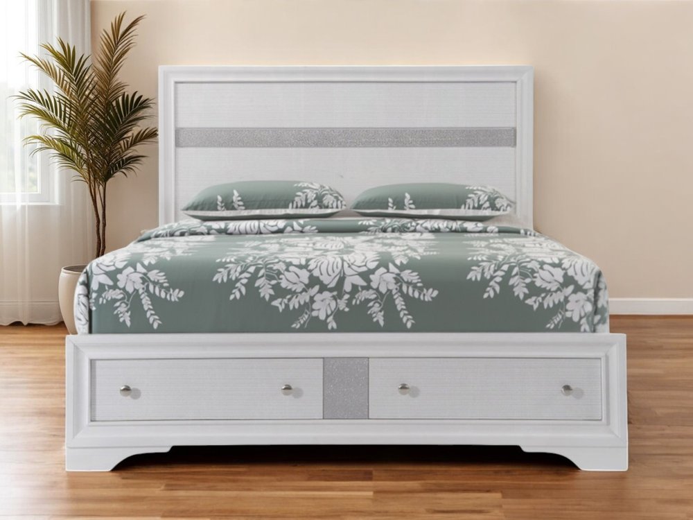 White and Gray Wood Queen With Two Drawers Bed Frame