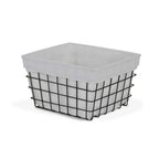 13" Black And White Fabric And Metal Basket