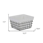 13" Black And White Fabric And Metal Basket