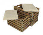 Set of Two Brown Wood Slat and Upholstery Storage Benches With Flip Top