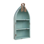 34" Aqua Blue Wood Canoe Hanging Shelf