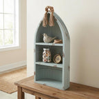 34" Aqua Blue Wood Canoe Hanging Shelf