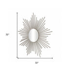 32" Silver Metal Sunburst Framed Accent Mirror